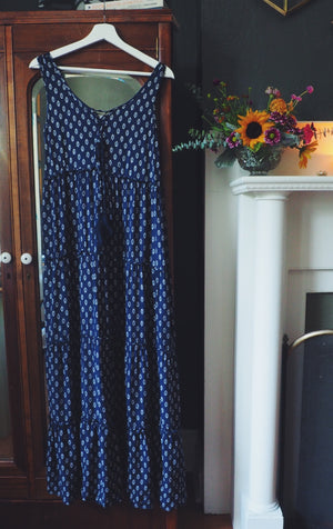 Navy Empire Waist Sleeveless Maxi Dress