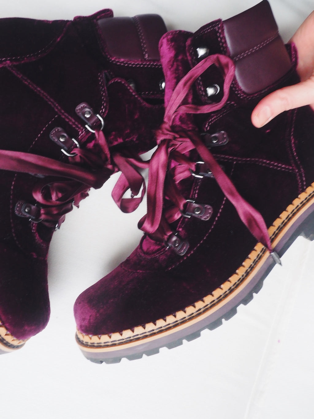 Sam Edelman Burgundy Velvet Combat Boots