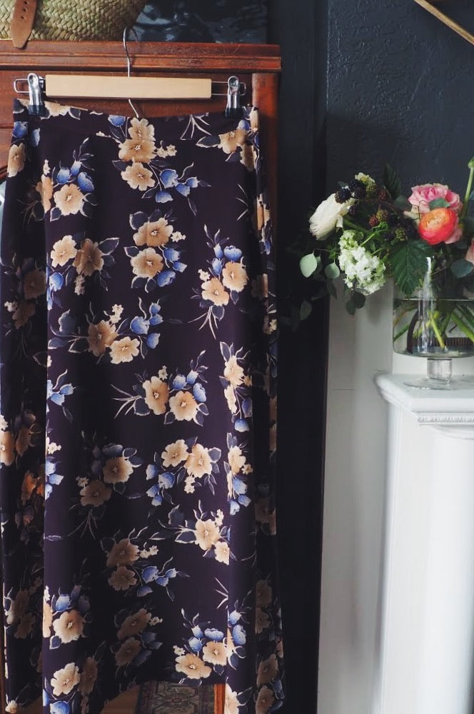 90s Floral A-Line Midi Skirt
