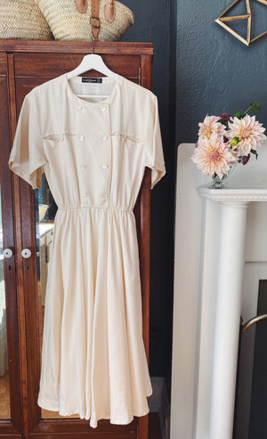 Vintage Pure Silk Cream A-Line Midi Dress
