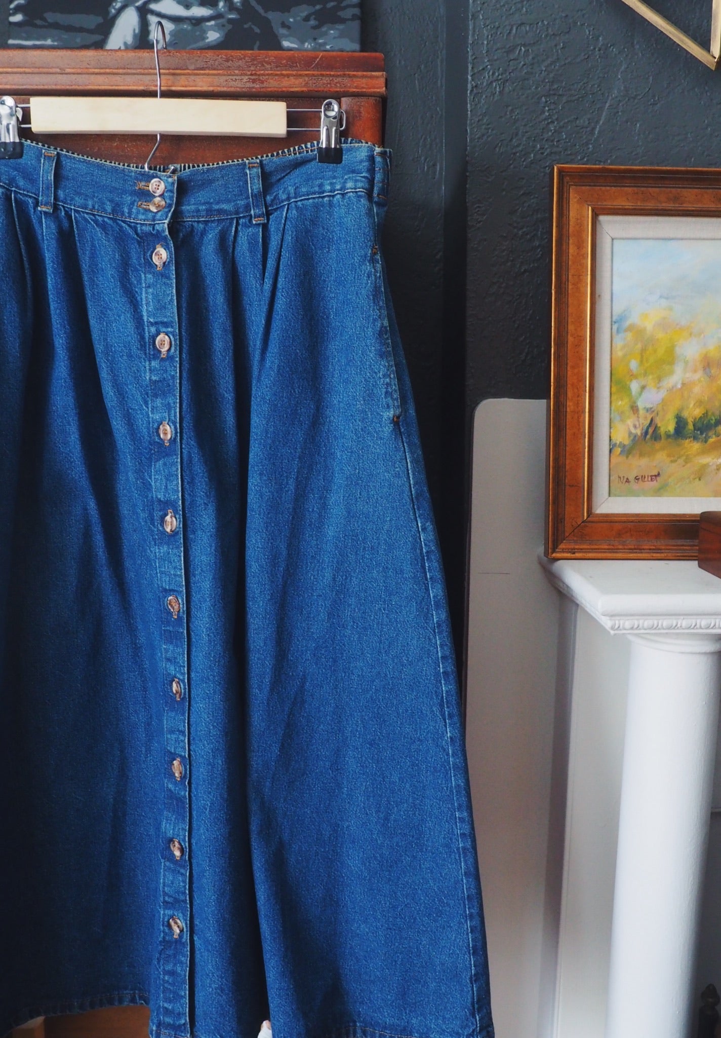 Vintage Denim Button Front Midi Skirt