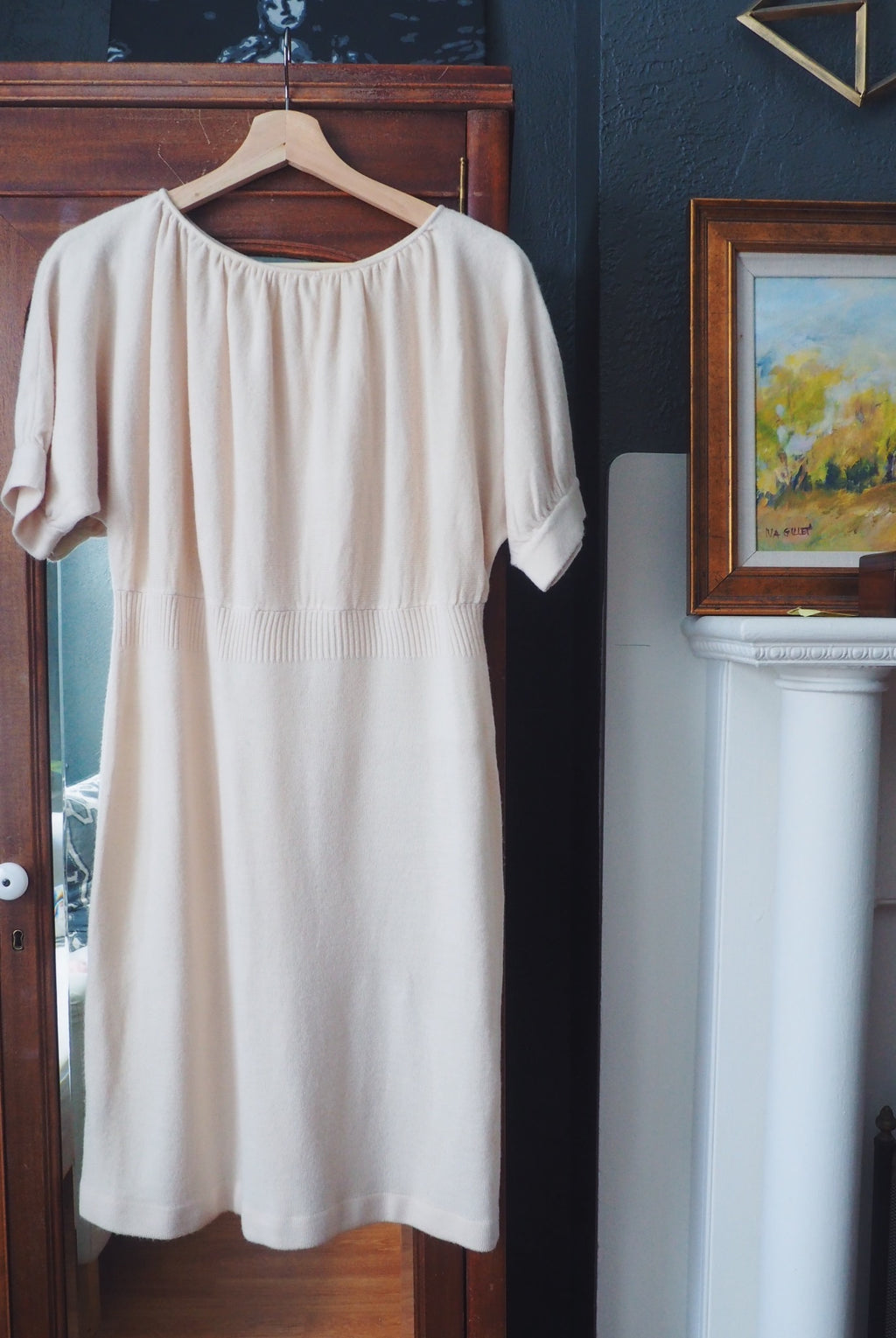 Cream Short Sleeve Sweater Dress