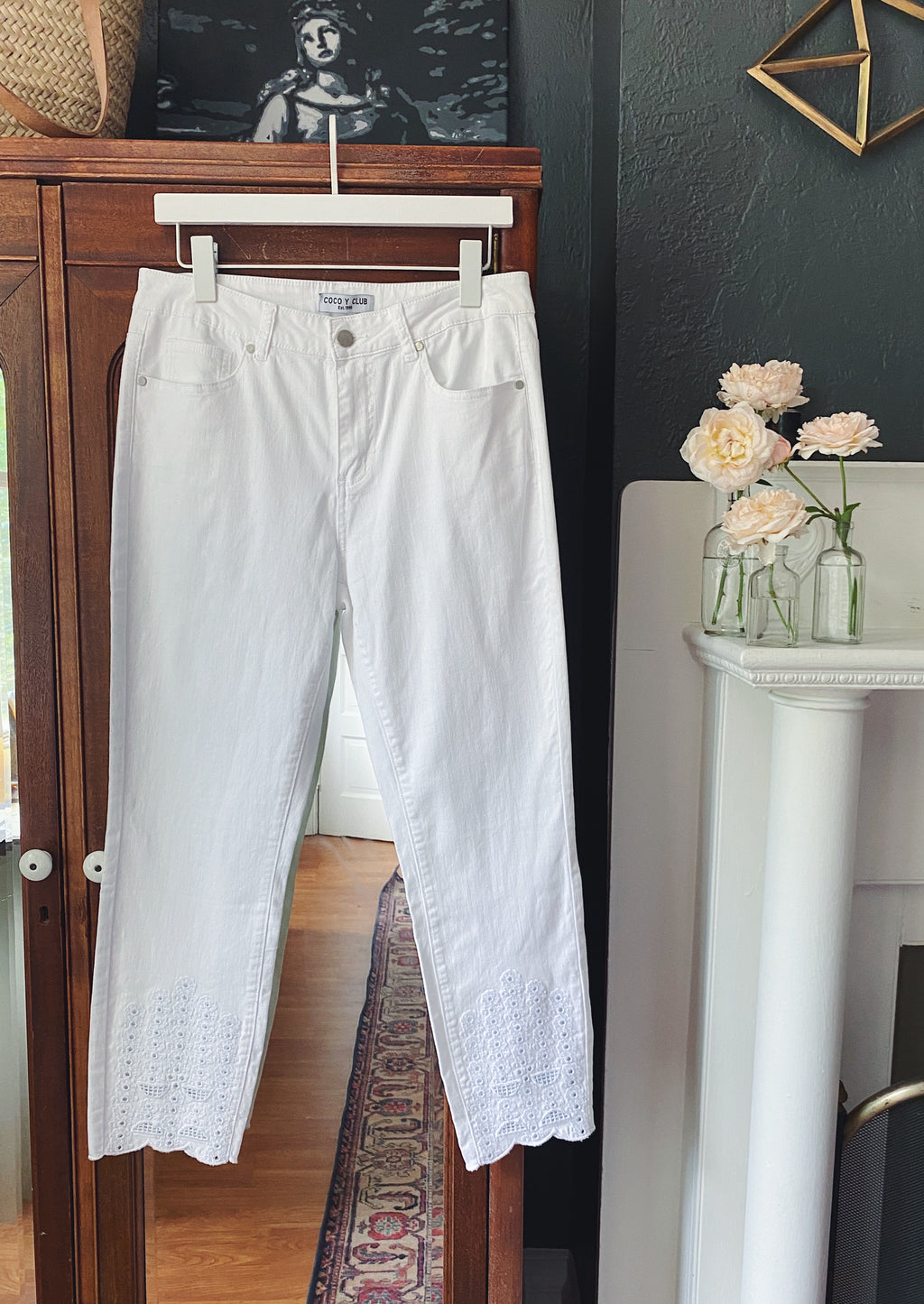 White Eyelet Cotton-Blend Pants
