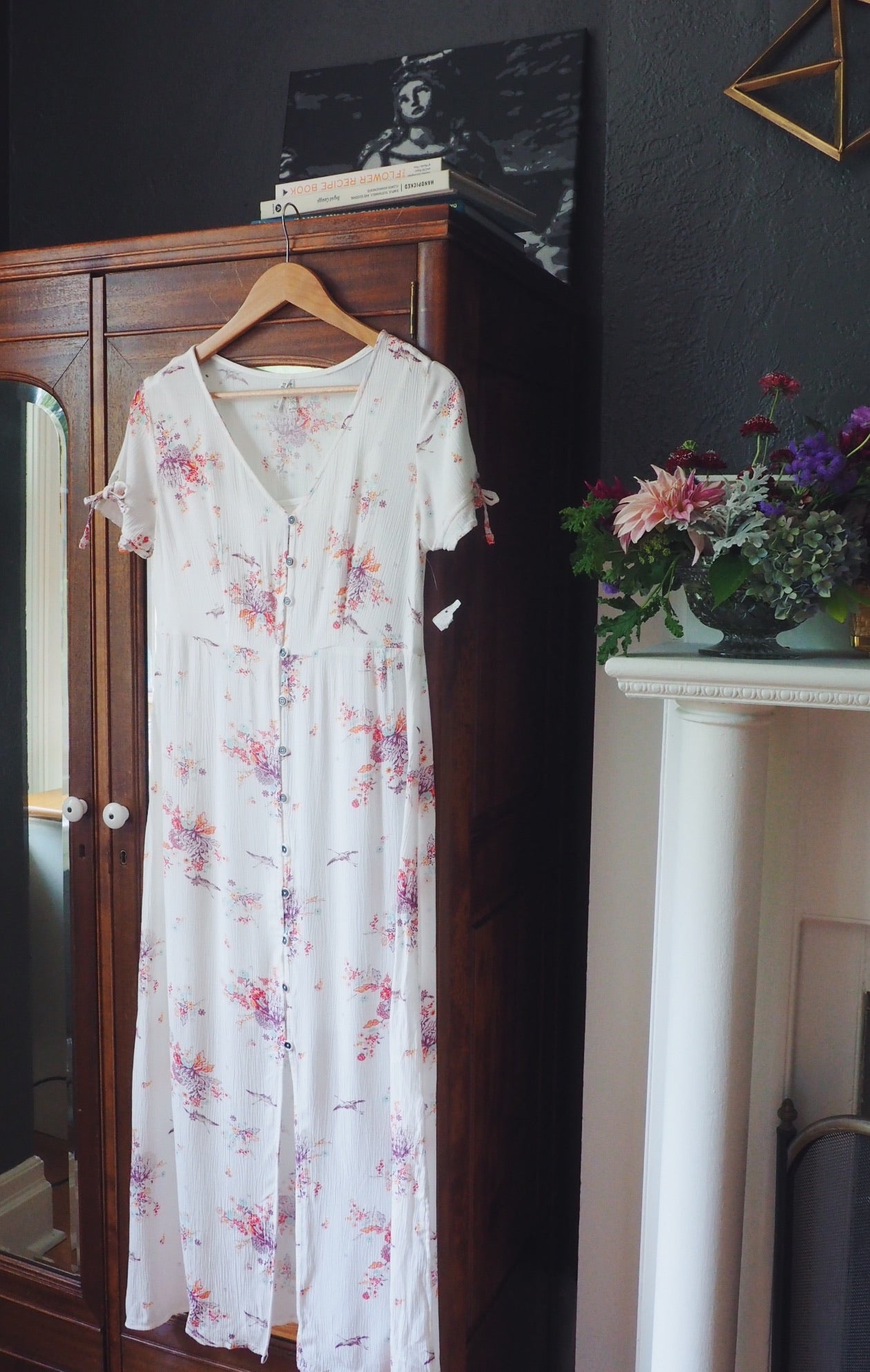 White Floral Button-Front Midi