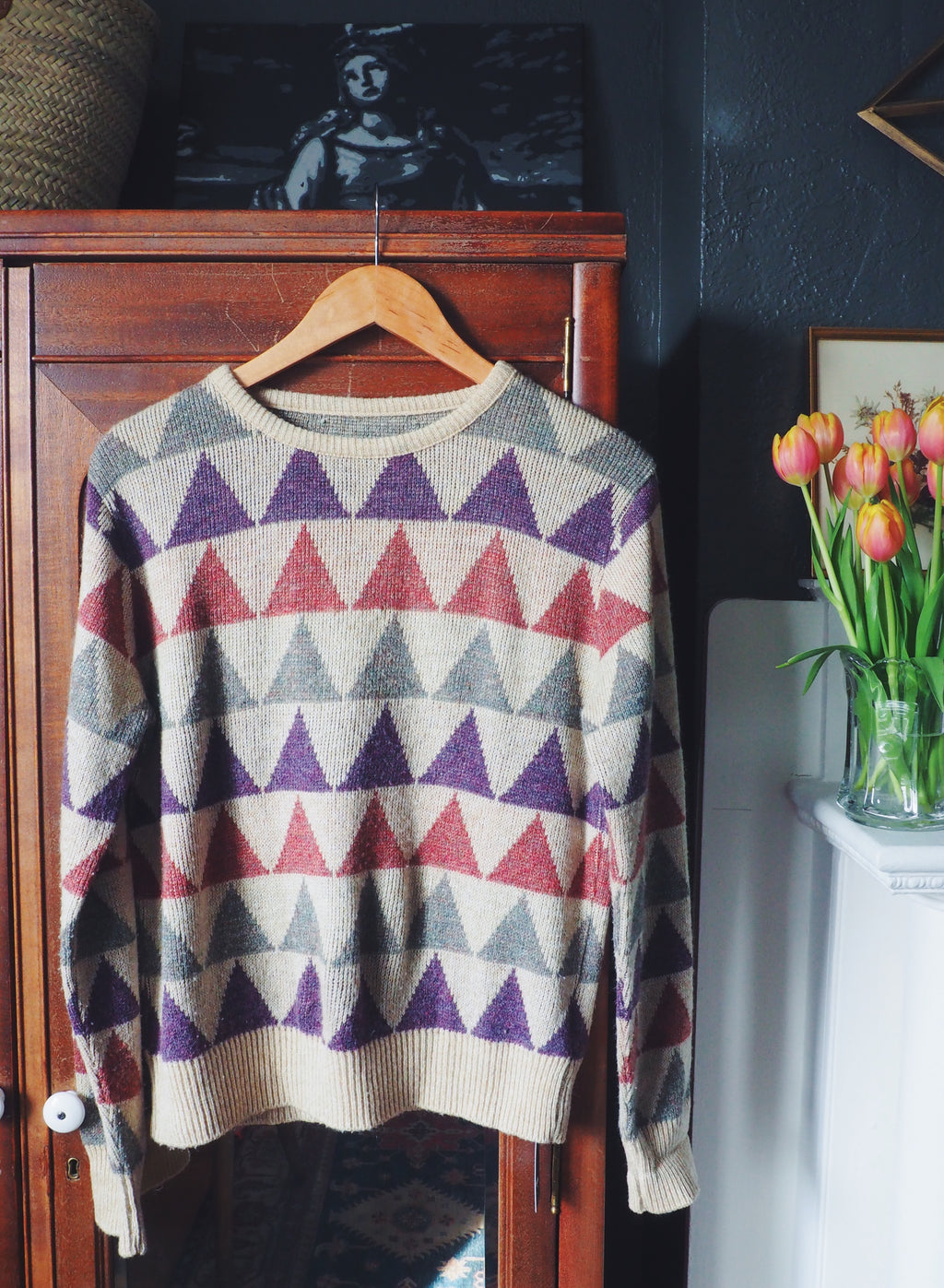 Retro Triangle Print Pullover Sweater