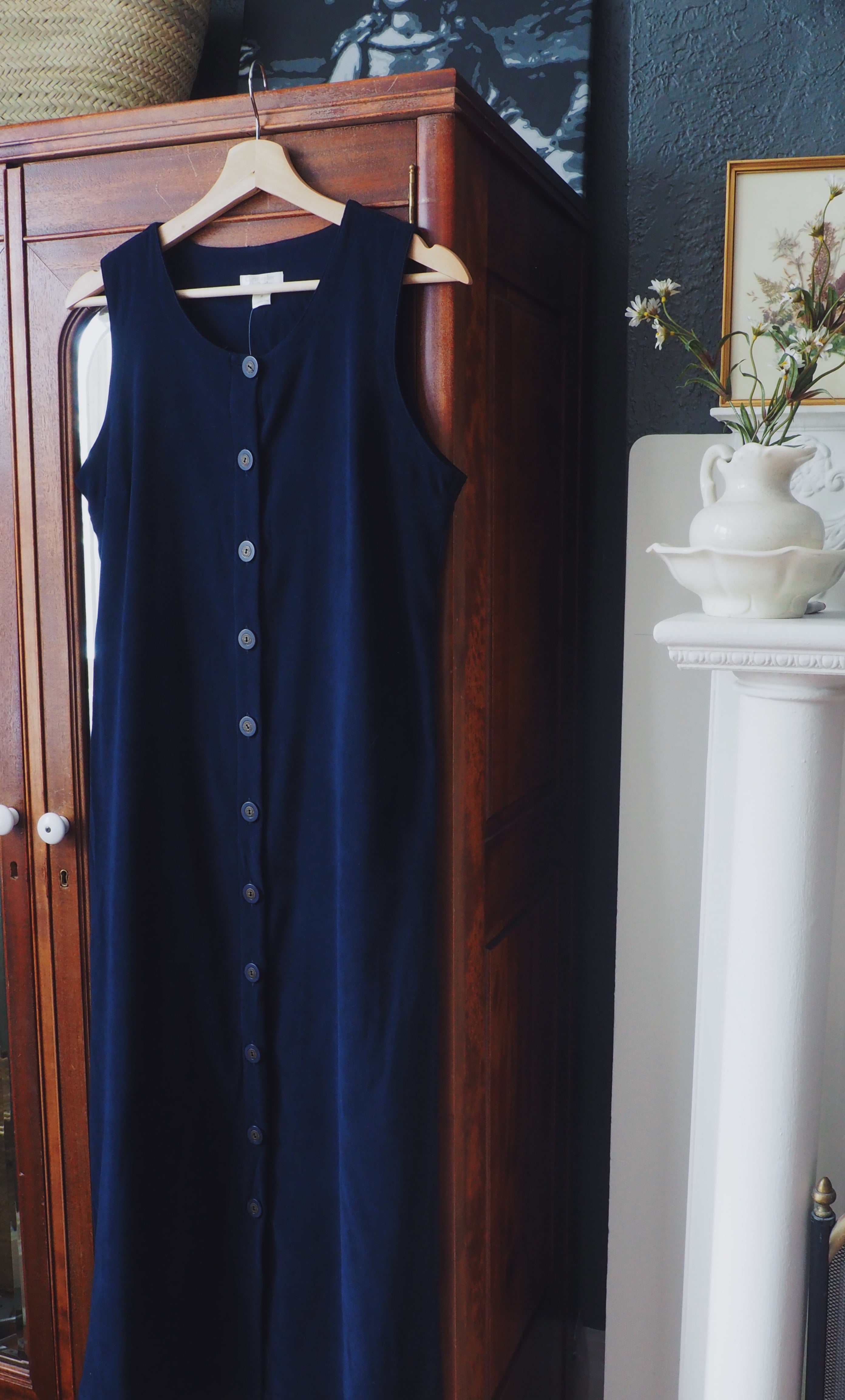 90s Navy Button Front Jumper Maxi