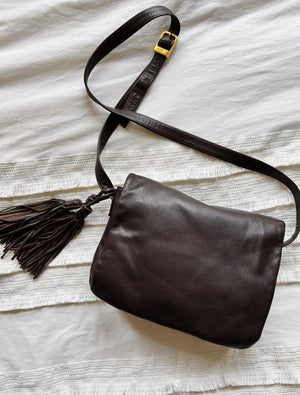 Dark Brown Faux Leather Cross Body with Tassel