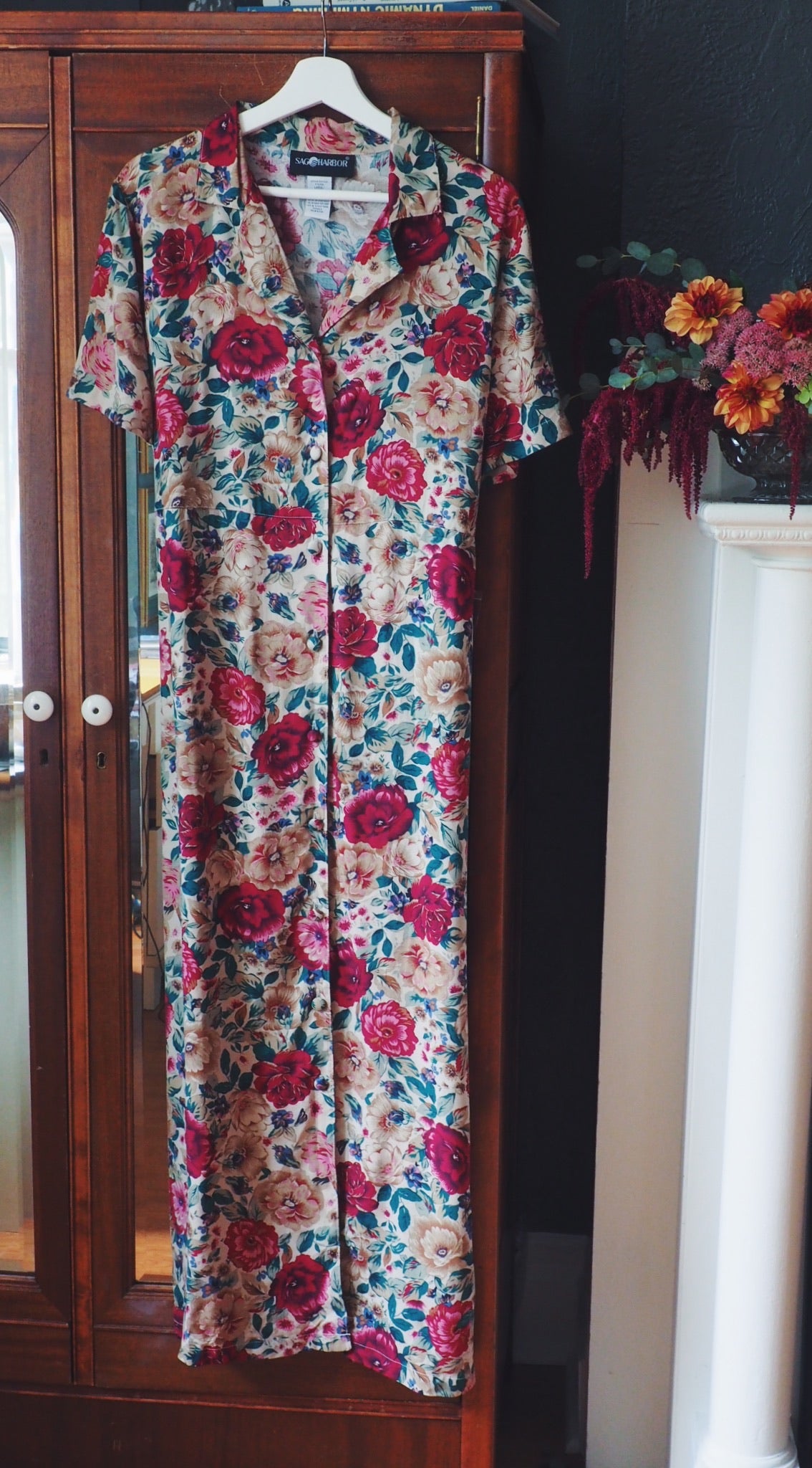 Vintage Floral Button Down Maxi Dress