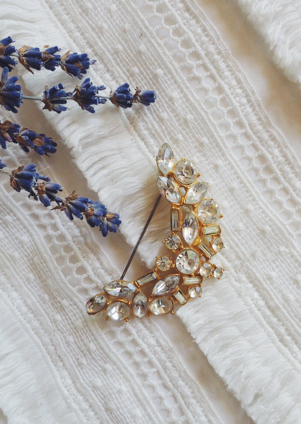 60s Half Moon Rhinestone Broach