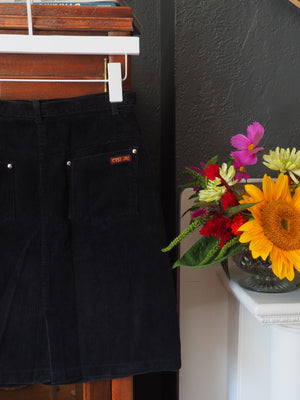 Vintage Black Corduroy Belted Skirt