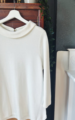 Cream Boat-Neck Collar Fold Sweater