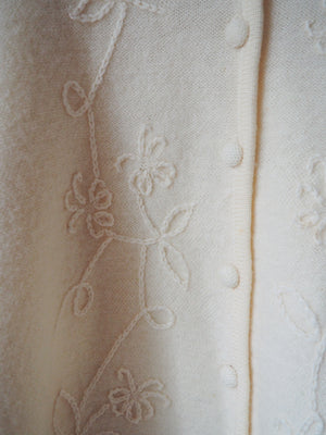 Vintage Floral-Stitched Wool Cardigan