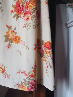 Plus Size Vintage Cream Floral Midi Skirt