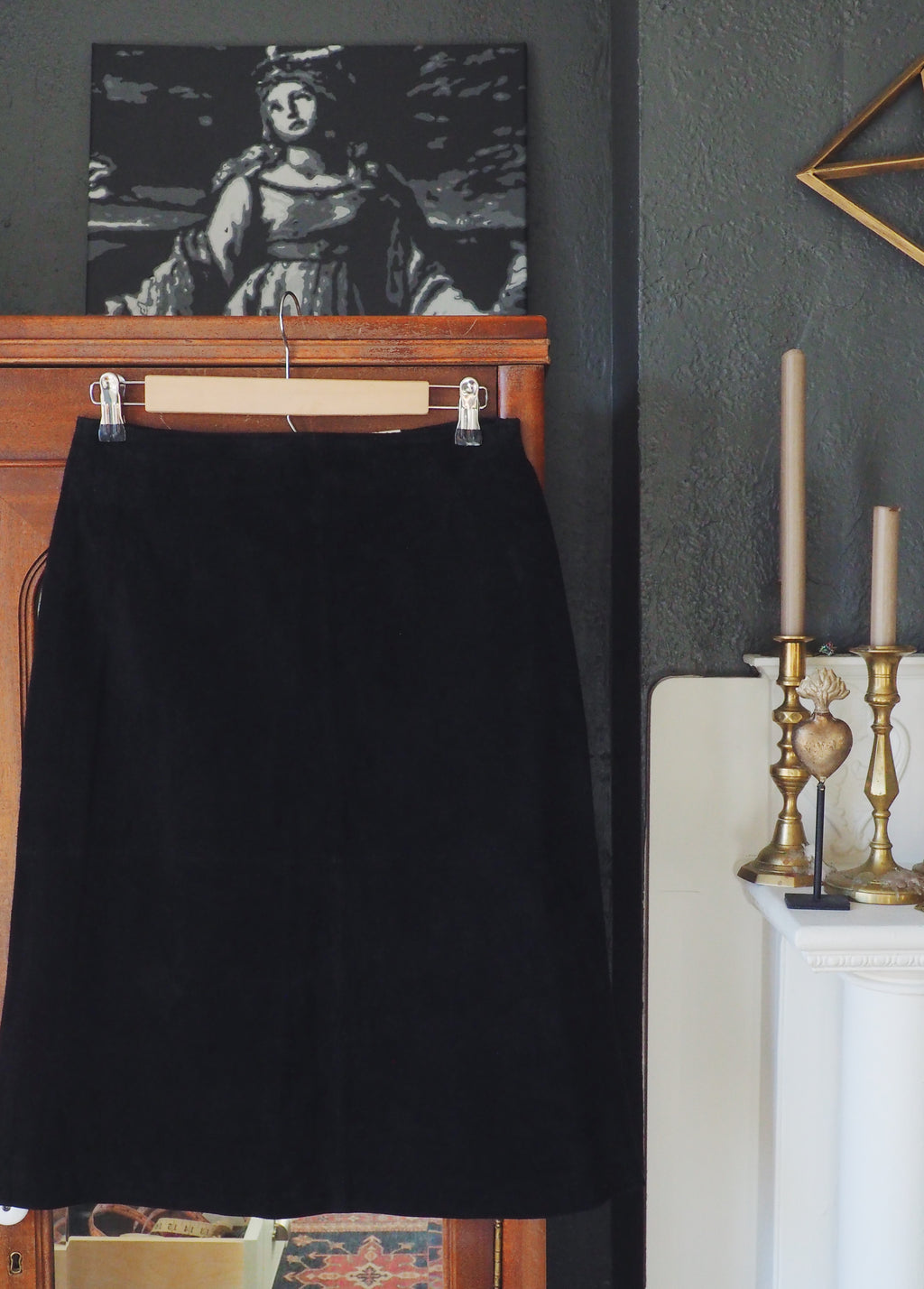 Black Suede Knee-Length Skirt
